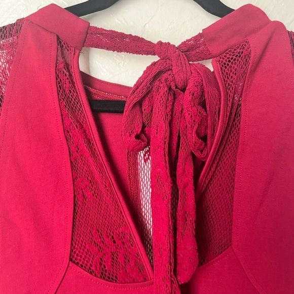 Free People It’s Now or Never Wine Red Lace bodycon dress size L - Picture 7 of 8